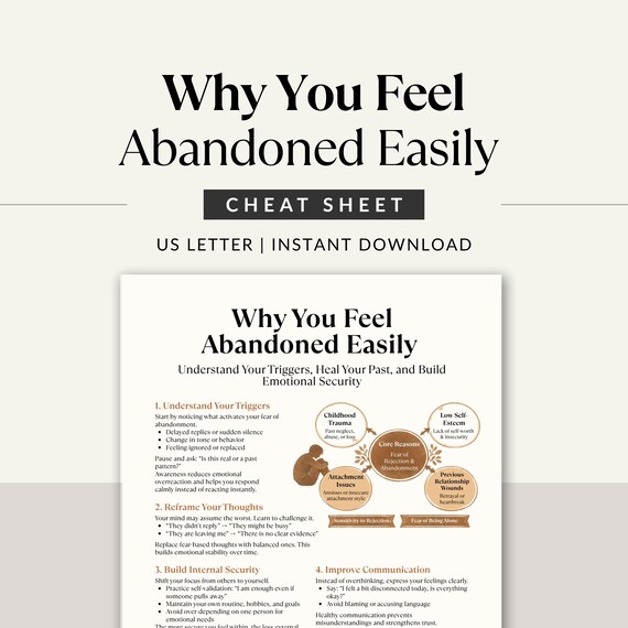Abandonment Issues Cheat Sheet Printable, Fear of Abandonment, Attachment Style, Emotional Healing Guide