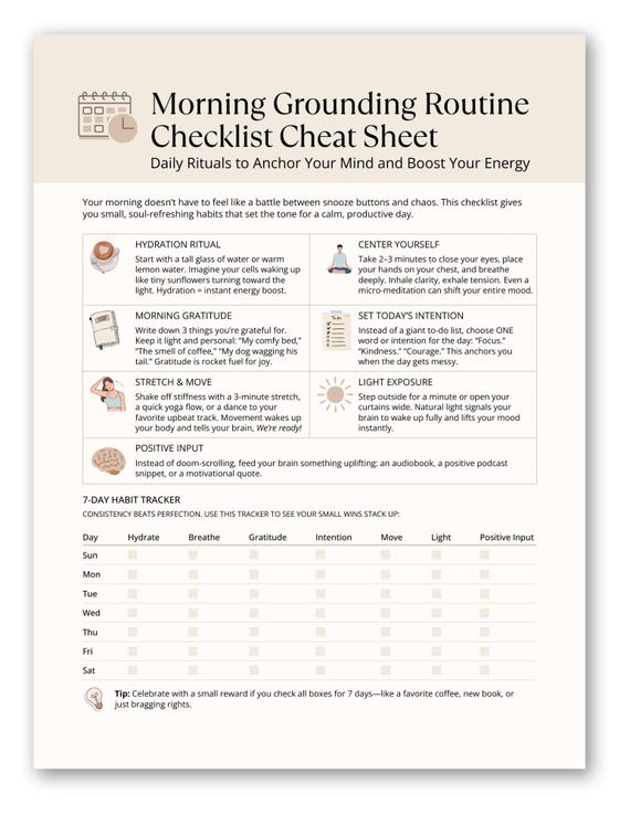 Morning Routine Checklist, Self-Care Rituals Printable (PDF Download)