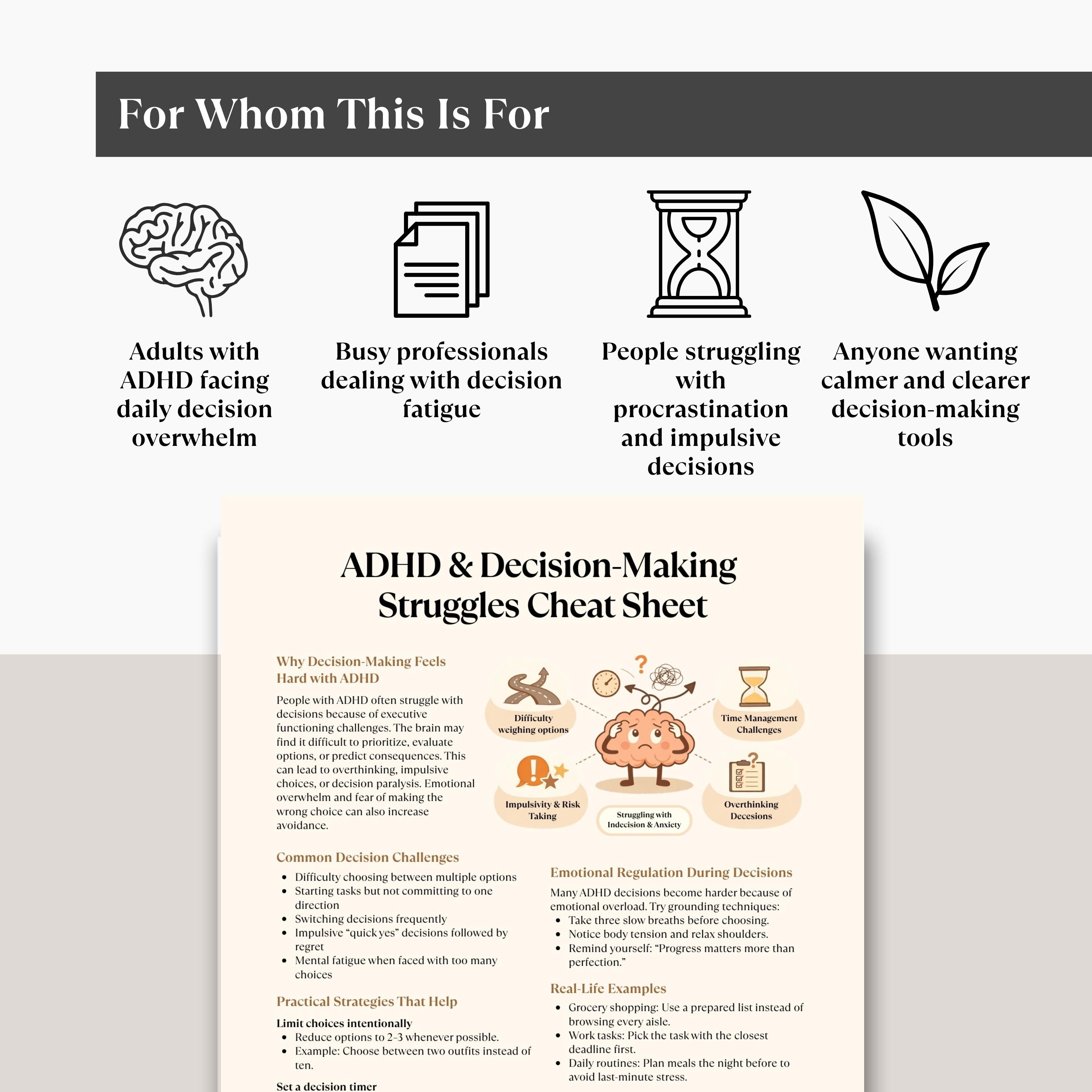 ADHD Decision-making Cheat Sheet Printable, Executive Function and ...