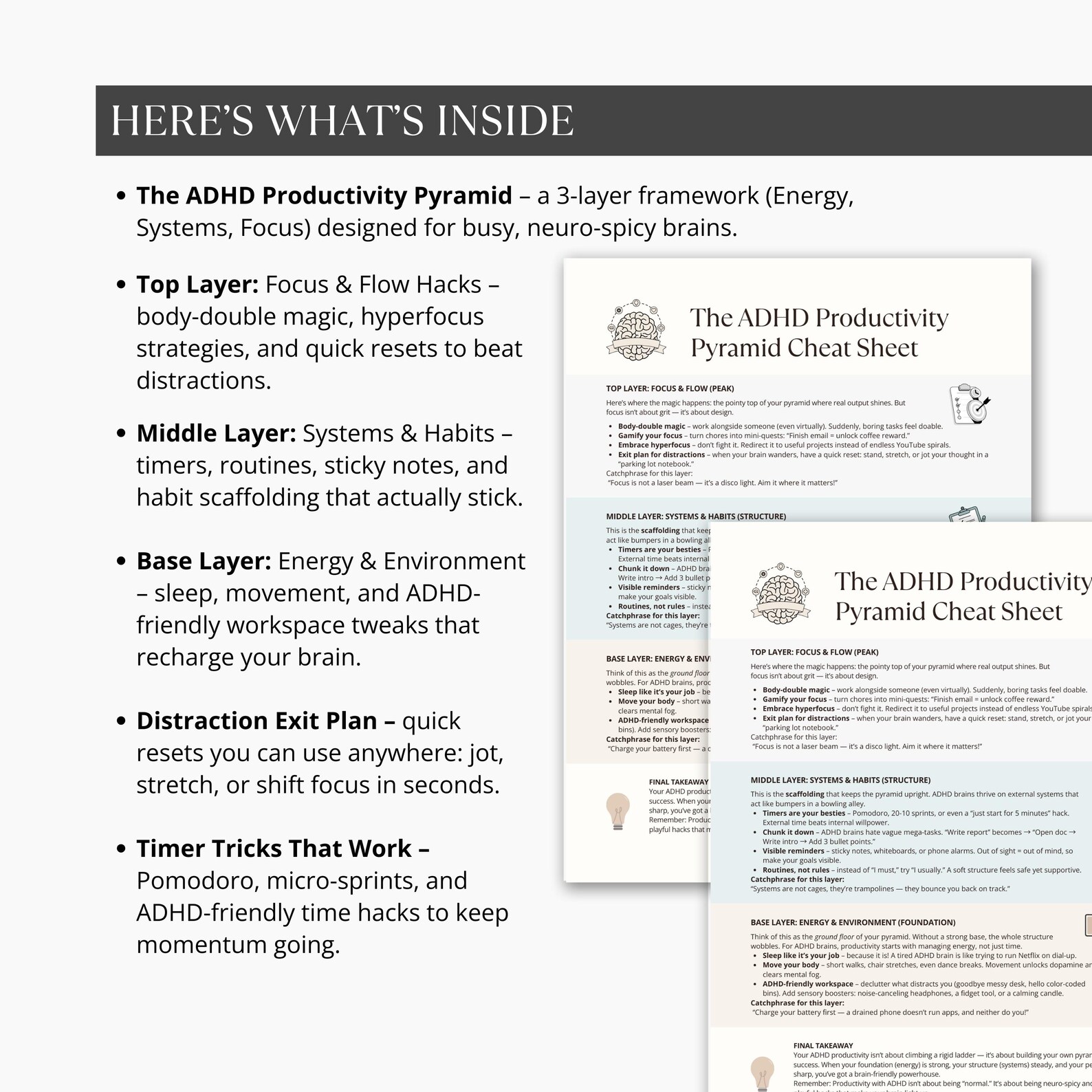 ADHD Productivity Pyramid Cheat Sheet, Focus and Habits Printable, ADHD ...