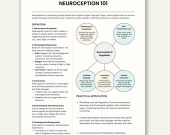 Neuroception 101 Cheat Sheet, Polyvagal Theory and Nervous System Regulation, Trauma Healing Printable PDF