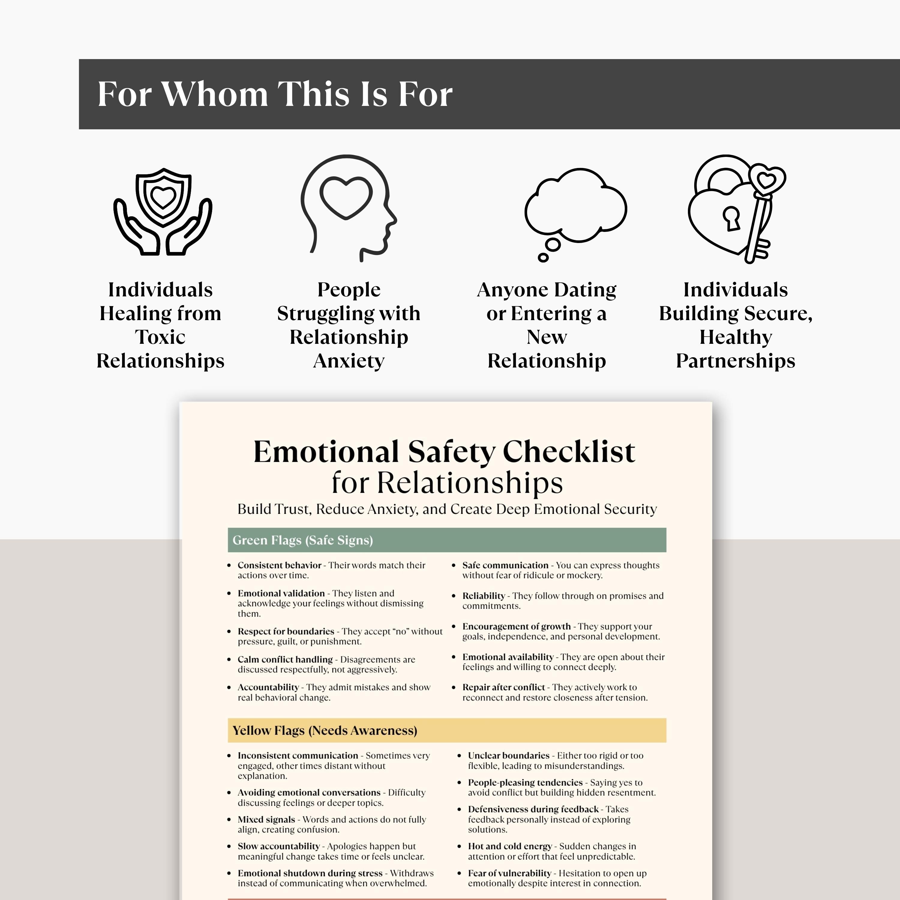Relationship Checklist.pdf Emotional Safety Checklist for Relationships, Red and Green Flags ...