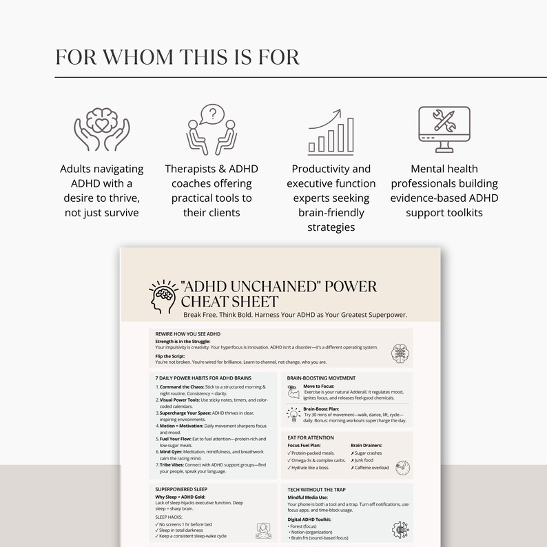 Flat lay of ADHD worksheet with laptop, glasses, and notepad – digital download for executive function support