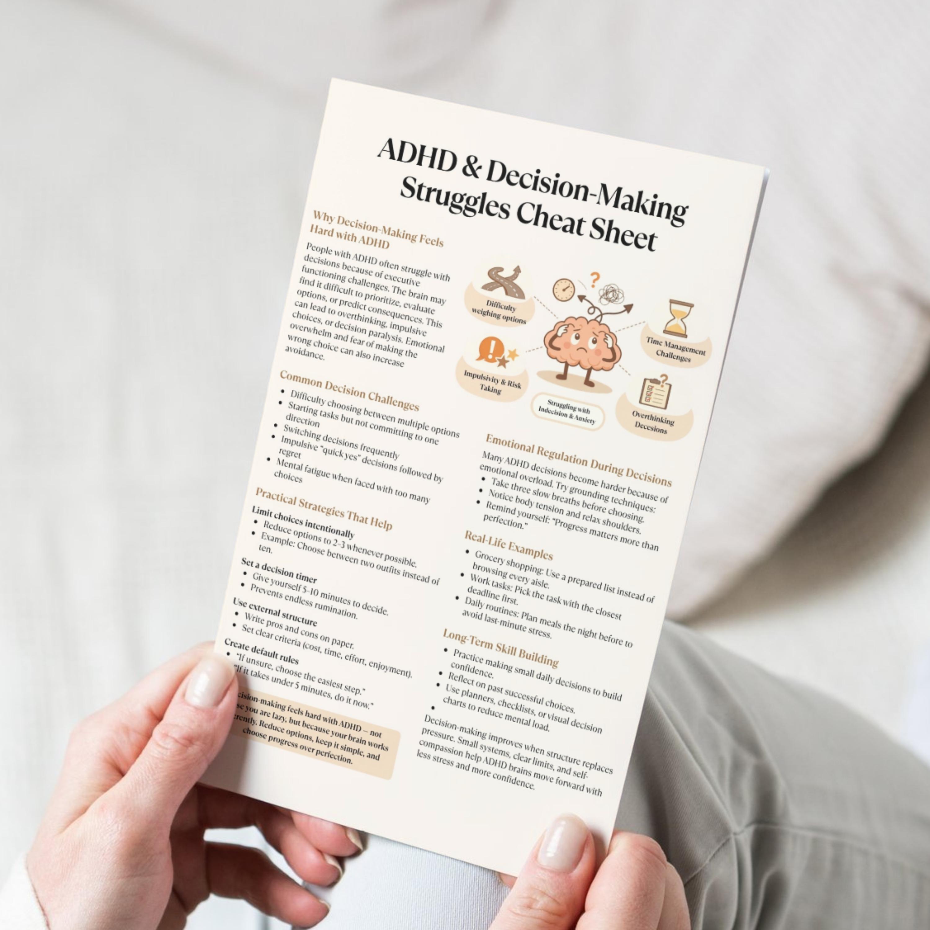 ADHD Decision-making Cheat Sheet Printable, Executive Function and ...