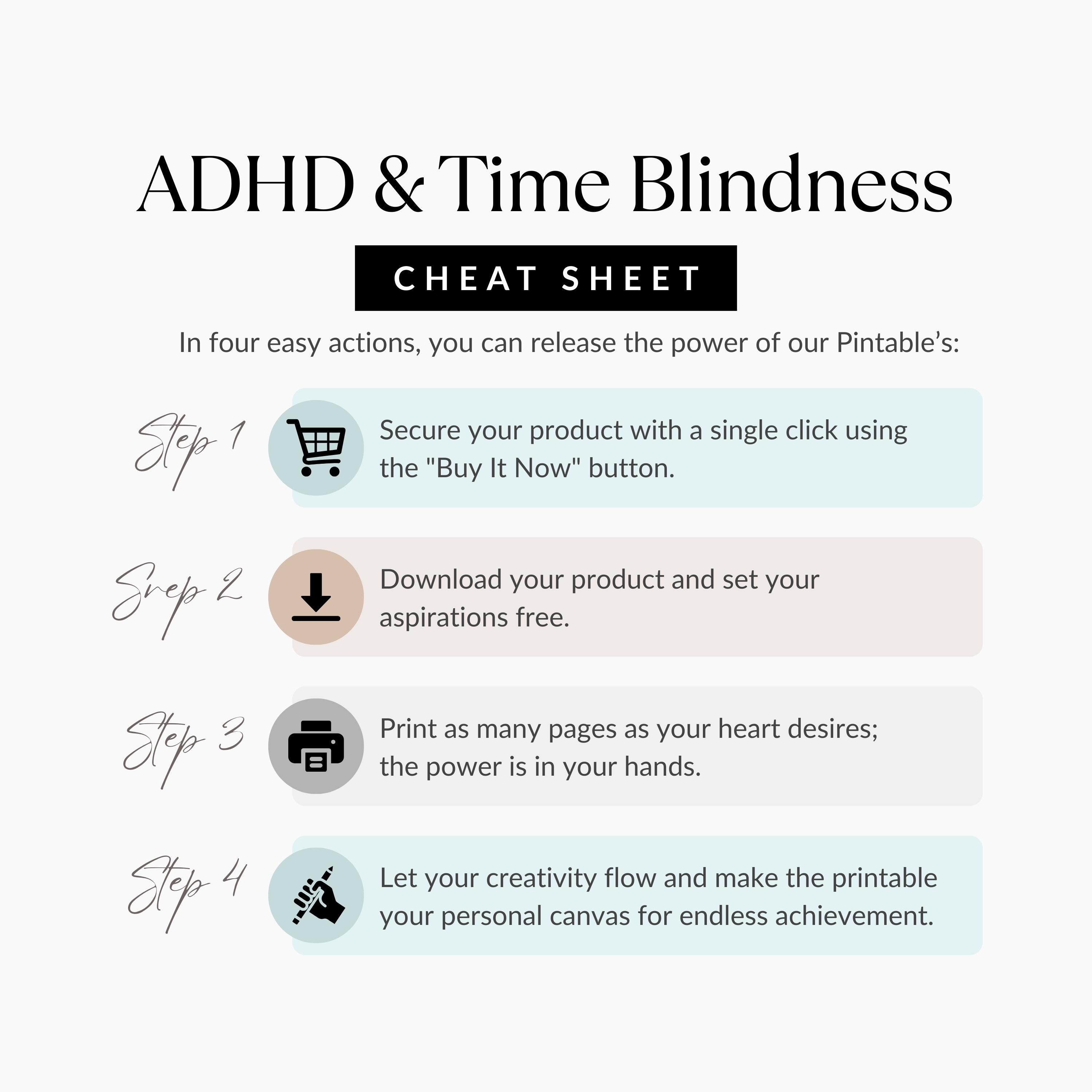 ADHD Time Blindness Cheat Sheet, Time Management Printable for Adults ...
