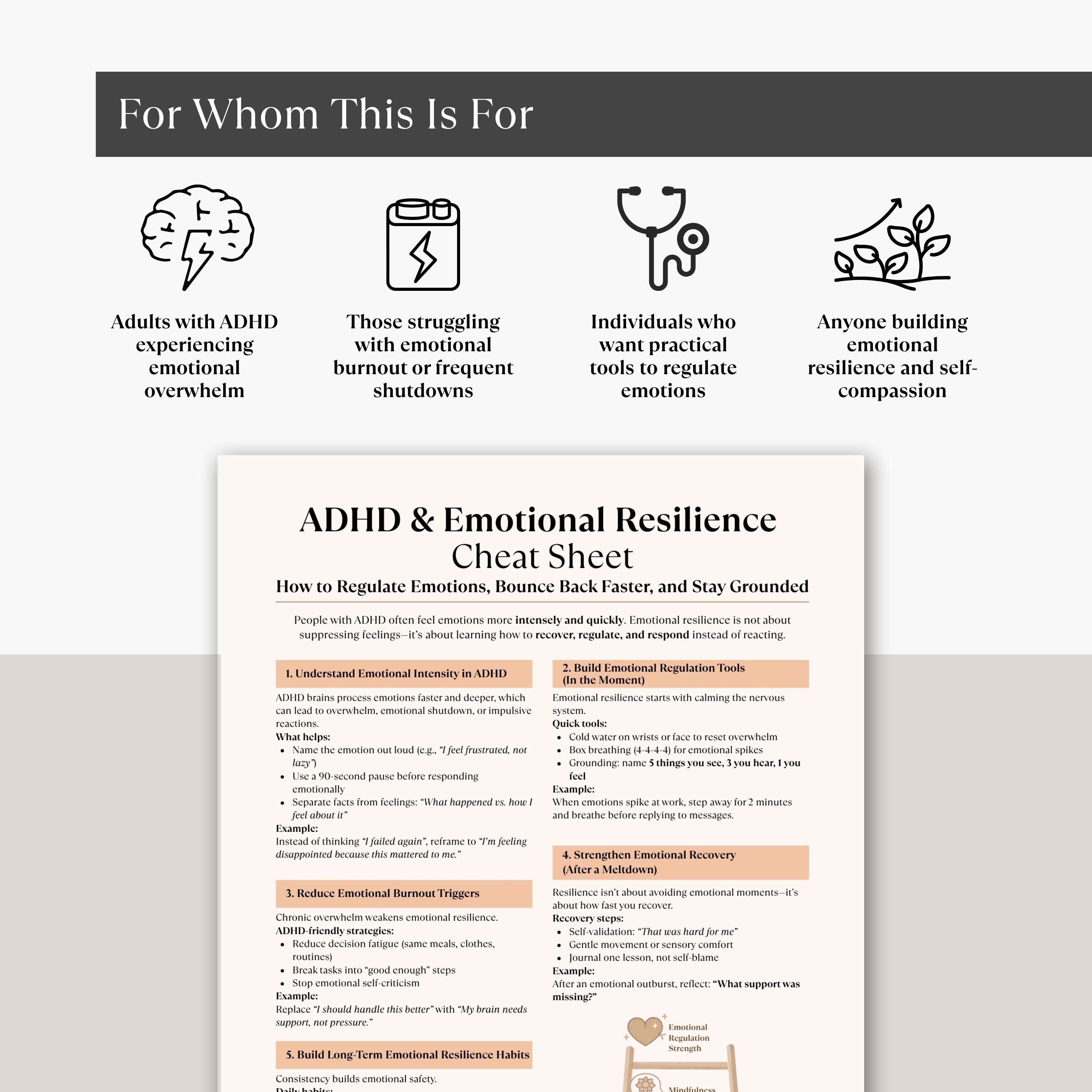 ADHD Emotional Regulation Cheat Sheet Printable, Emotional Resilience ...