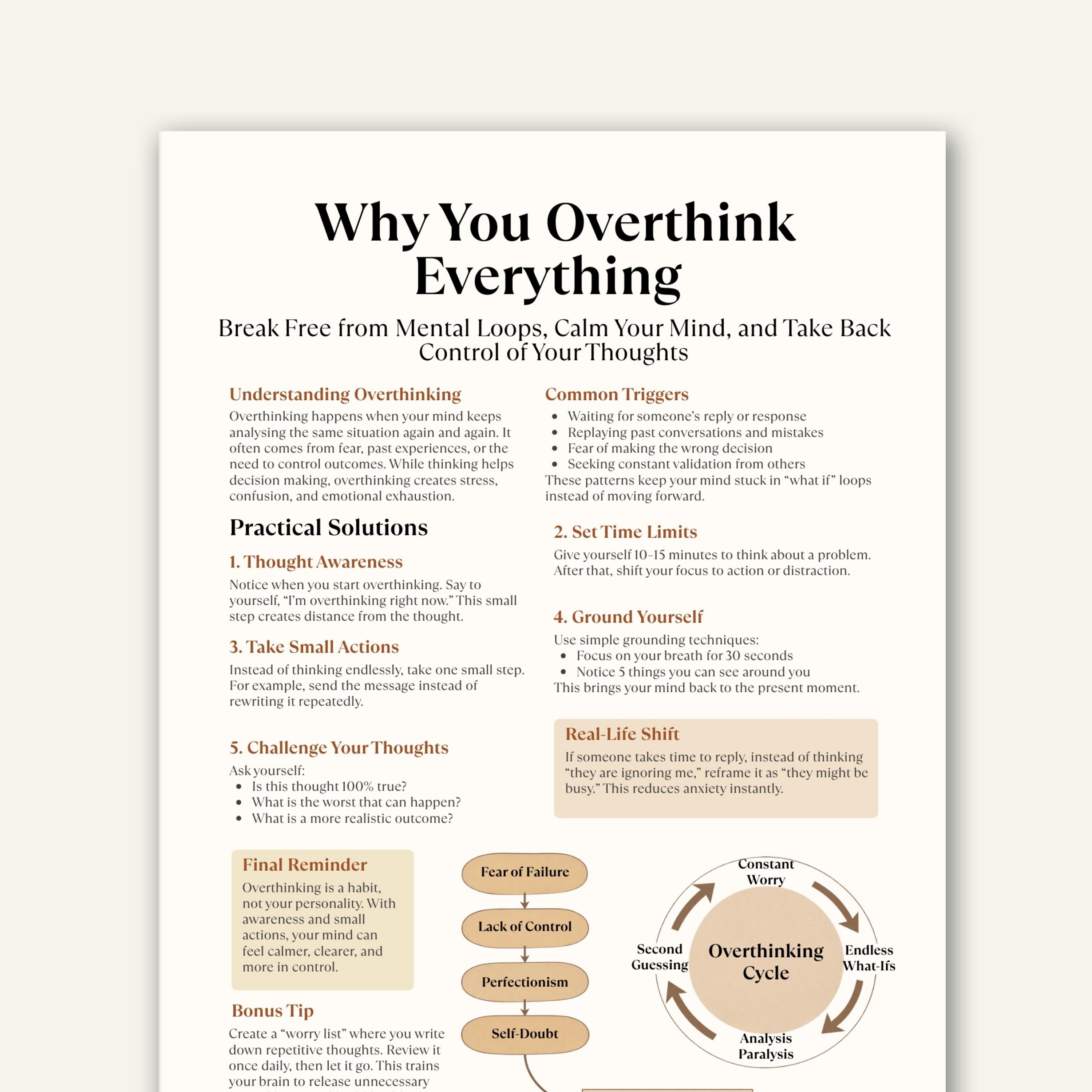 Overthinking Skill Sheet.pdf Overthinking Cheat Sheet, Stop Overthinking Guide, Anxiety Relief, CBT ...