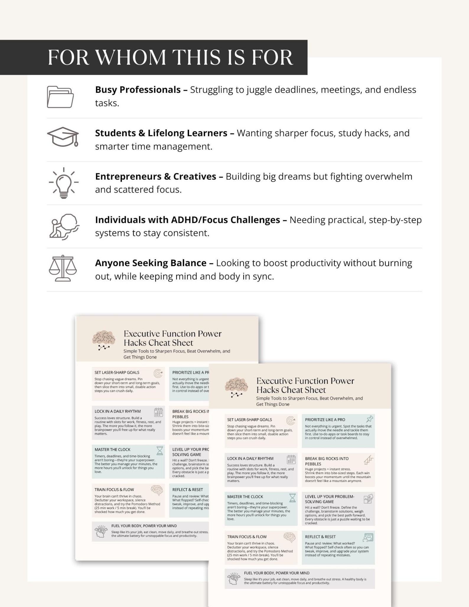 Executive Function Cheat Sheet, ADHD Productivity, Time Management (PDF ...