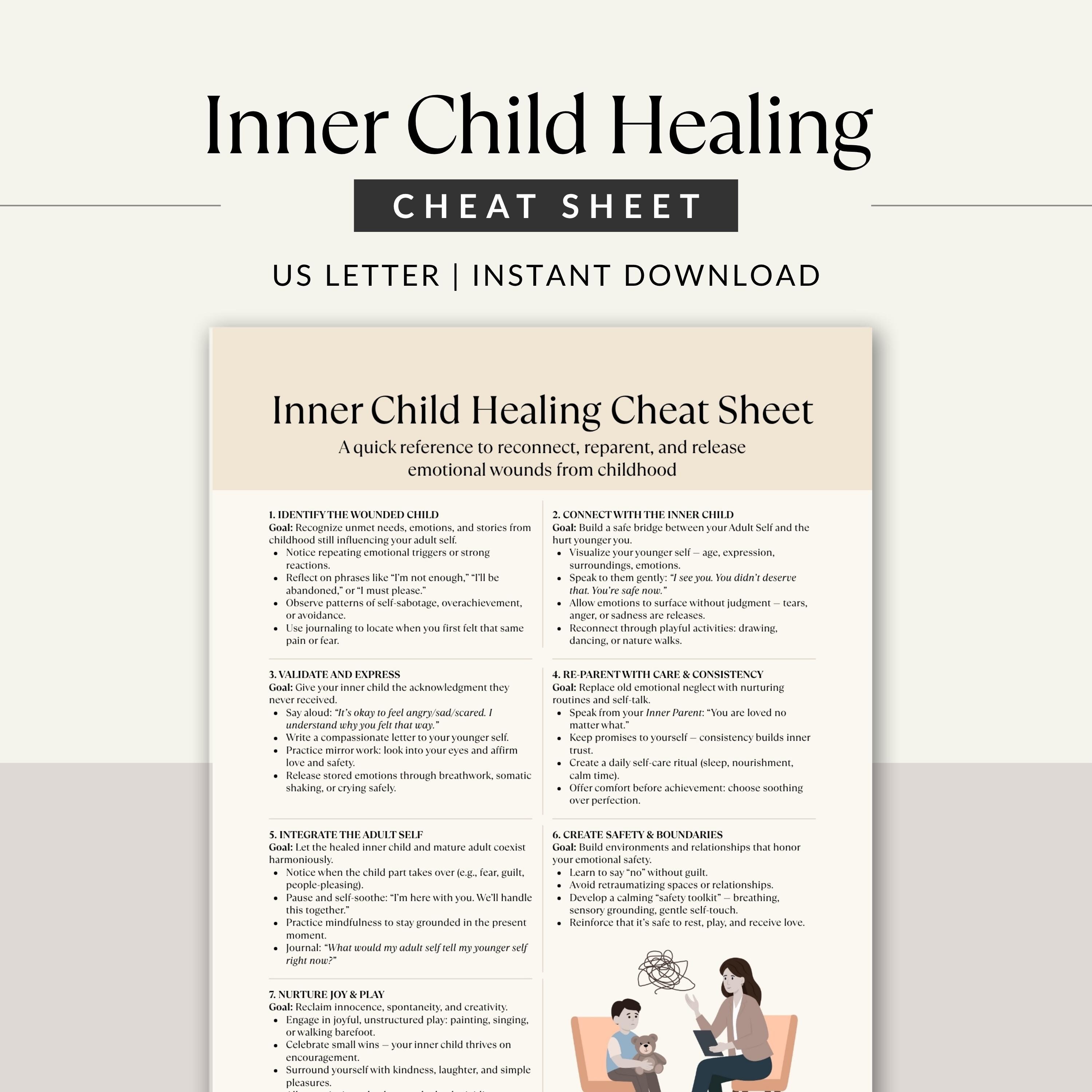 Inner Child Healing Cheat Sheet, Reparenting Guide, Emotional Healing ...