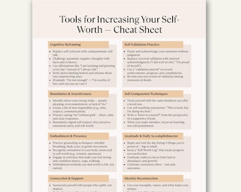Self Worth and Confidence Printable, Therapy Worksheet for Self Love, Mindset Growth PDF
