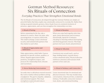 Gottman Method Six Rituals of Connection Cheat Sheet, Couples therapy printable, Emotional intimacy tools