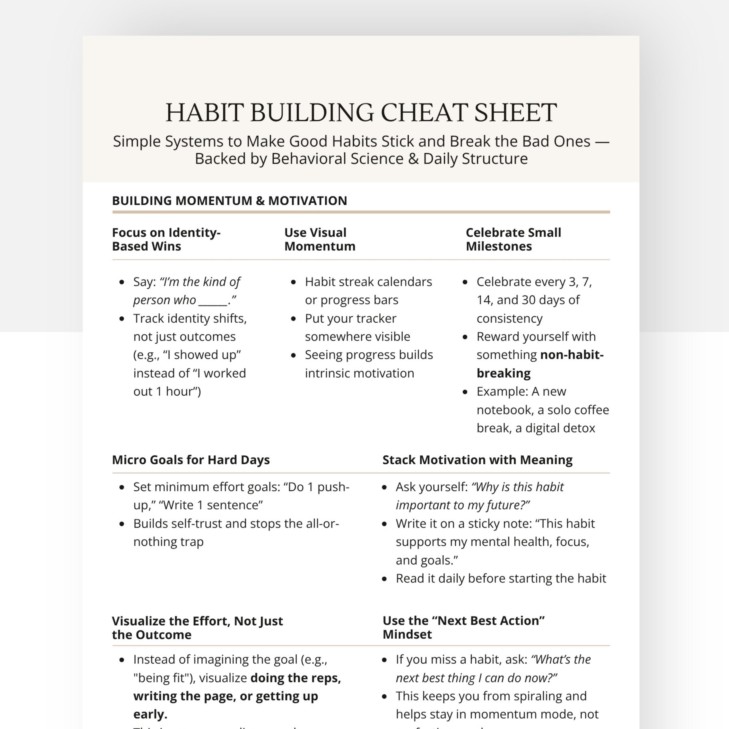 Habit Cheat Sheet: Printable PDF for Habit Change & Growth