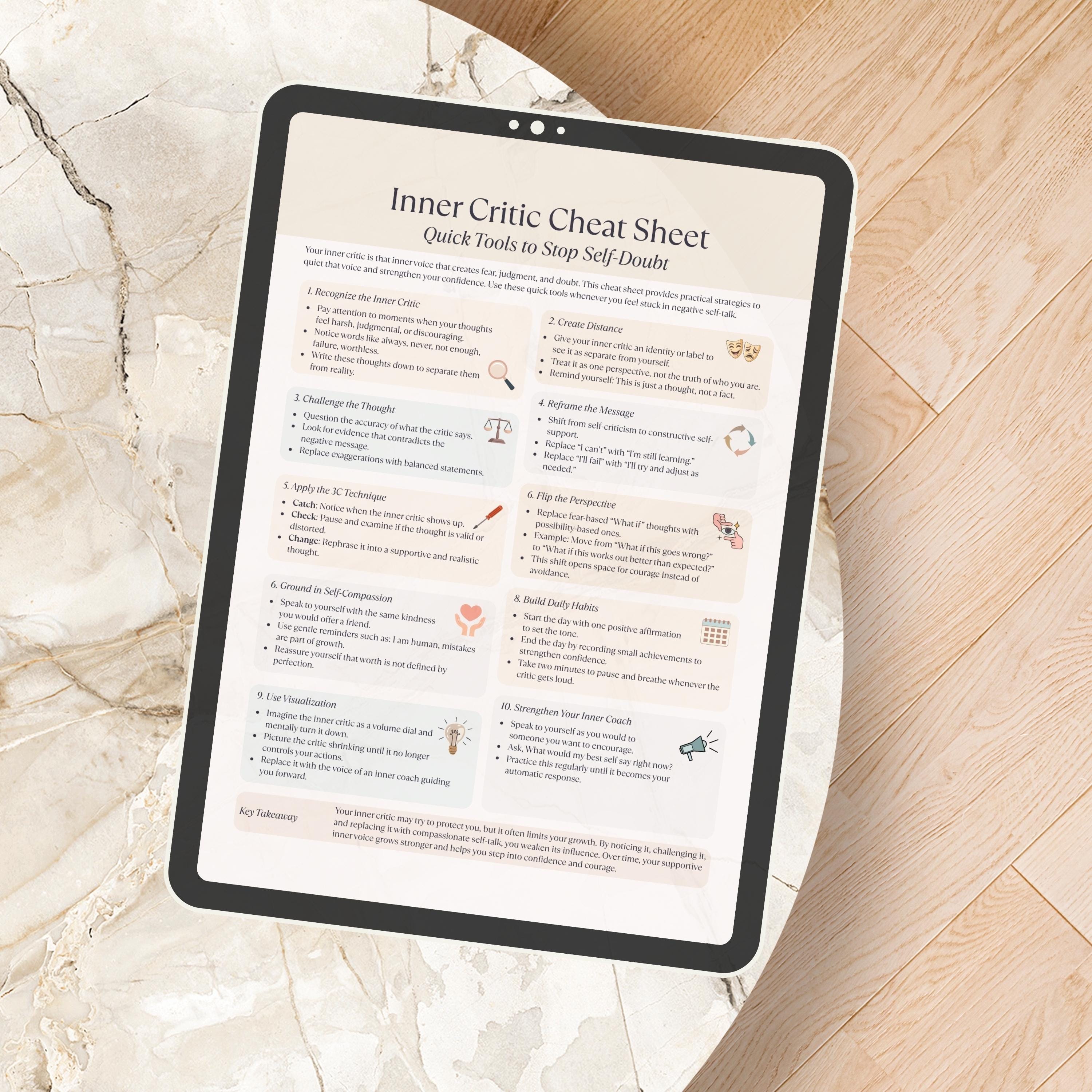 Inner Critic Cheat Sheet, Reframe Negative Thoughts Worksheet ...