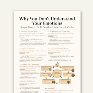 Emotional Awareness Cheat Sheet, Understand Your Emotions, Overthinking Help, Therapy Printable PDF