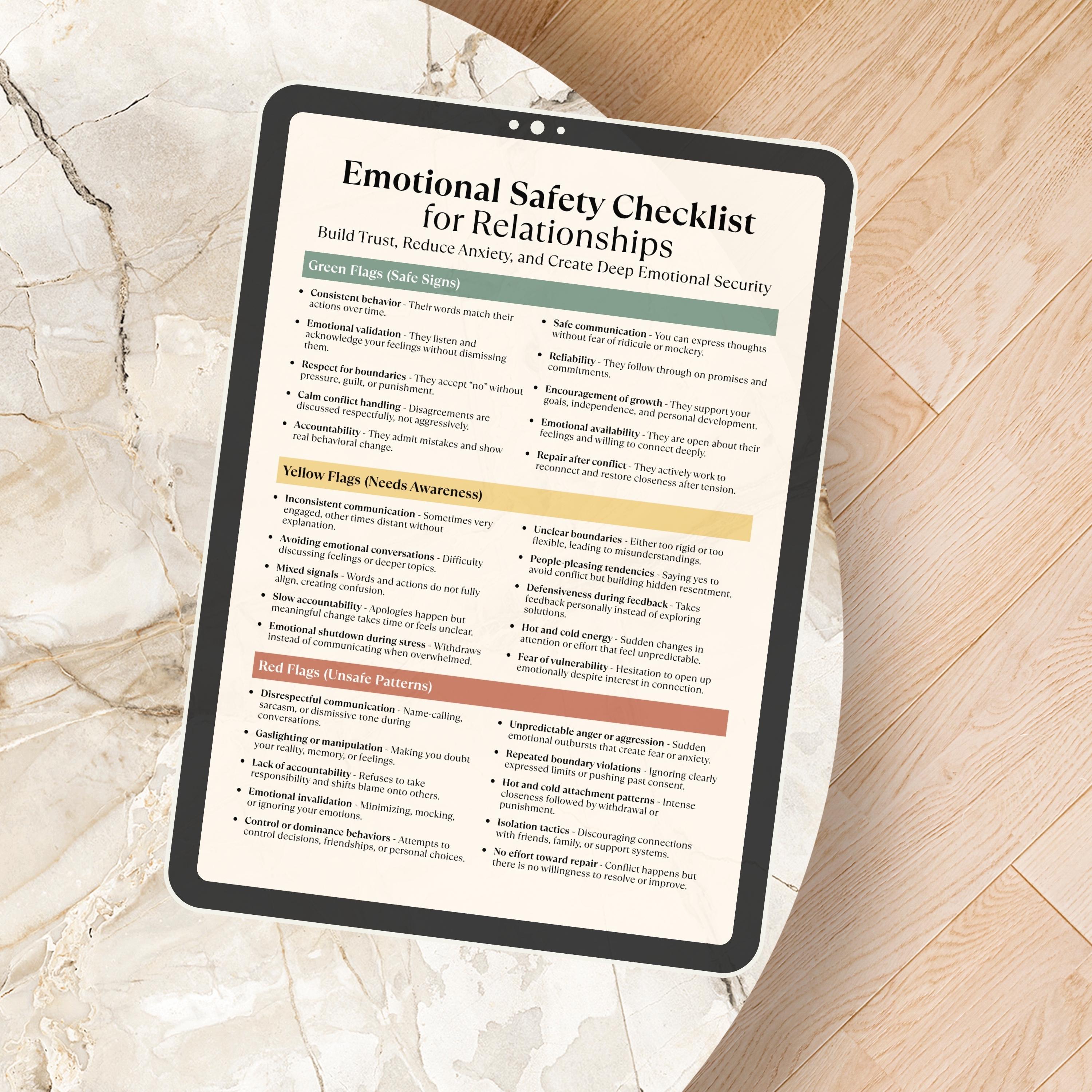 Relationship Checklist.pdf Emotional Safety Checklist for Relationships, Red and Green Flags ...