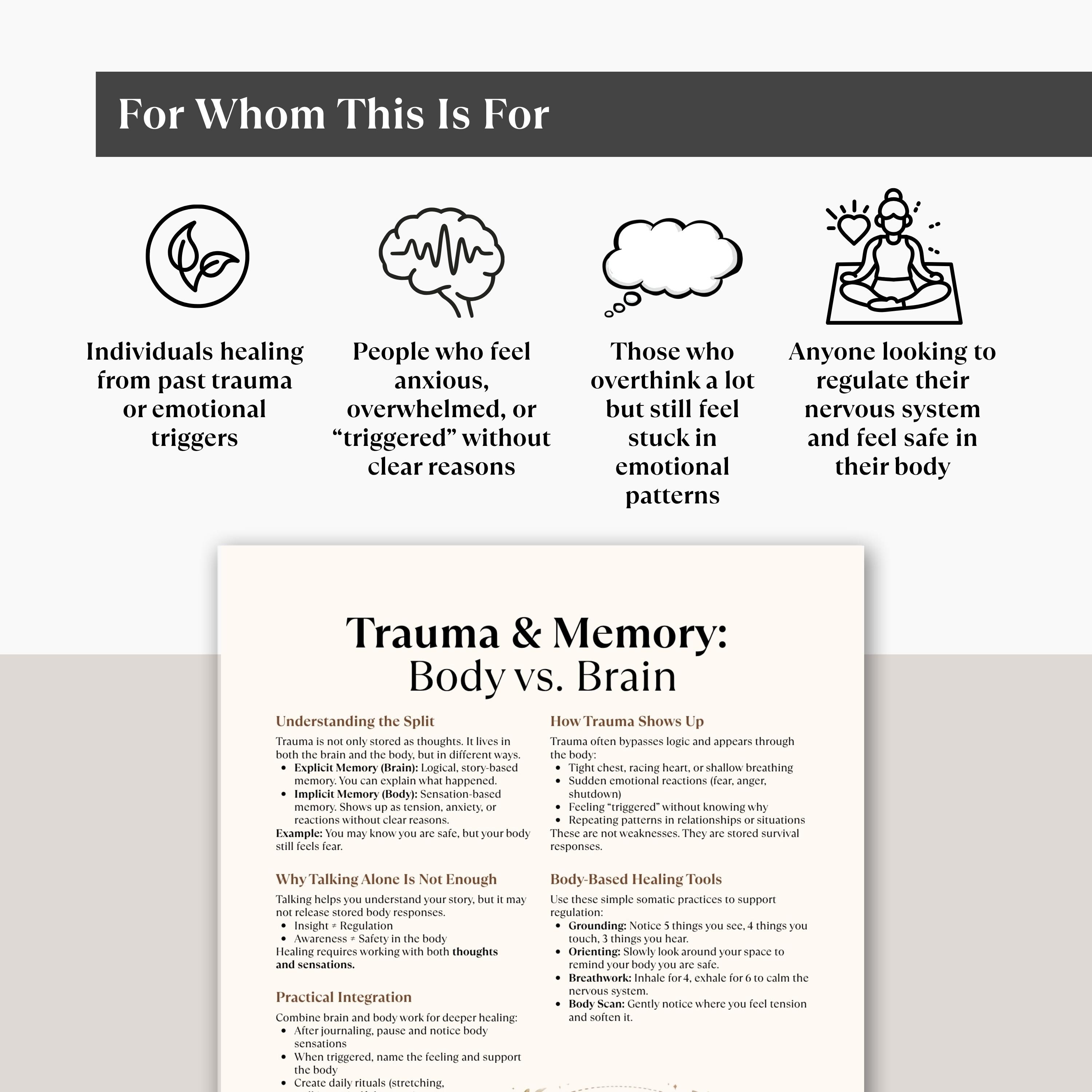 Trauma and Memory Cheat Sheet, Body Vs Brain, Nervous System Healing ...