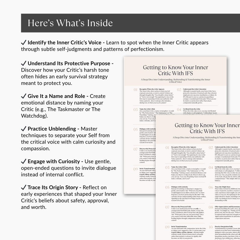 IFS Therapy Inner Critic Cheat Sheet: Self-compassion Printable (PDF ...