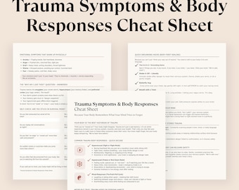 Hoja de referencia sobre síntomas de trauma y respuestas corporales, guía de sanación del sistema nervioso, hoja de trabajo de terapia somática