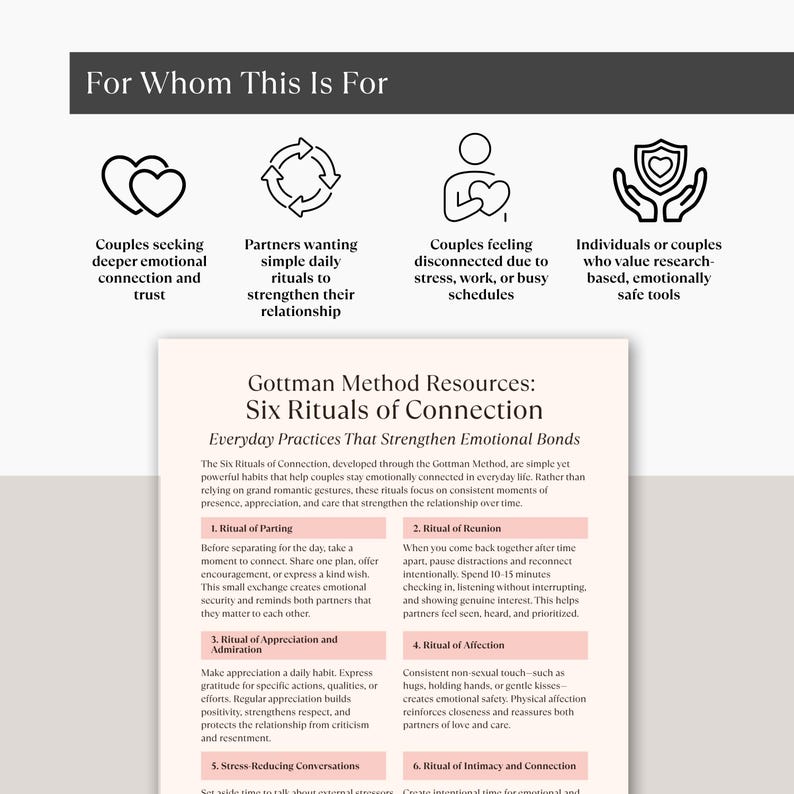 Gottman Method Six Rituals of Connection Cheat Sheet, Couples Therapy ...