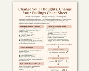 CBT Thought Reframing Worksheet, Anxiety Mindset Tool (Digital PDF)