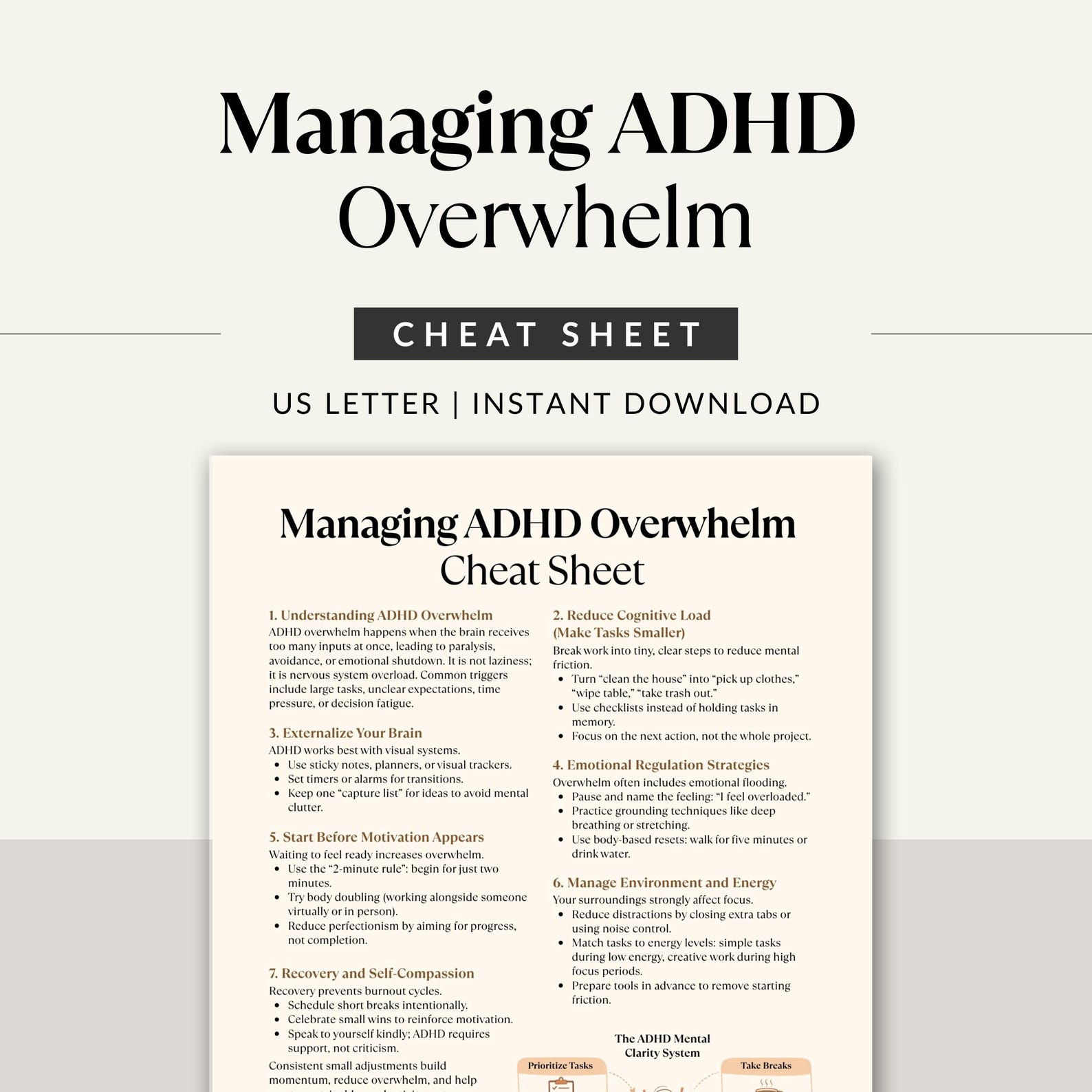 ADHD Overwhelm Cheat Sheet Printable, Executive Function & Task ...