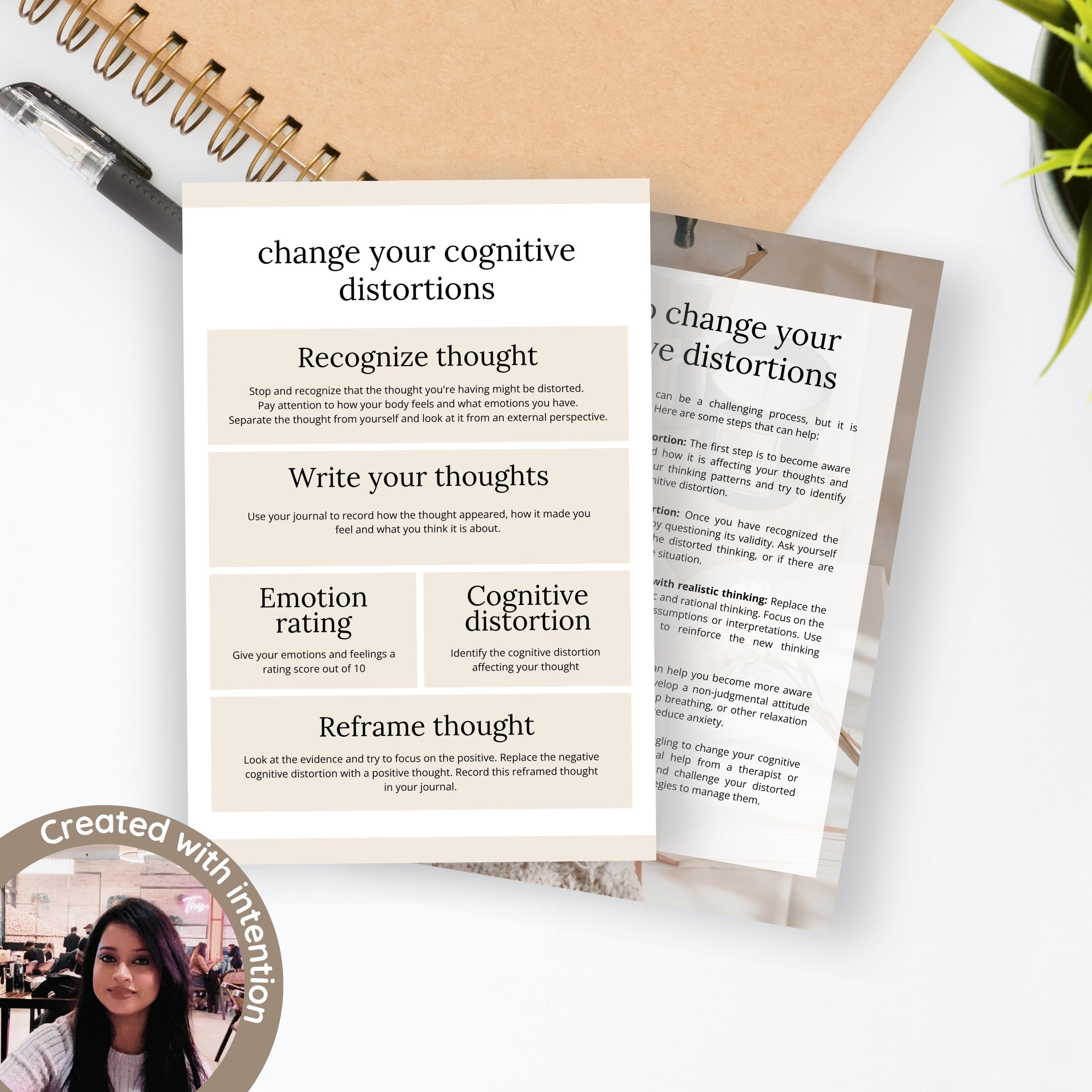 Cognitive Distortions Strategies Guide, CBT Thought Reframing Workbook ...