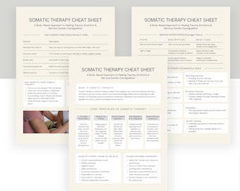 Somatic Therapy Cheat Sheet, Trauma Healing and Nervous System Regulation, Therapy Printable PDF