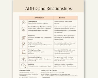ADHD Relationship Cheat Sheet for Couples, Hyperfocus Solutions Printable PDF, Emotional Regulation