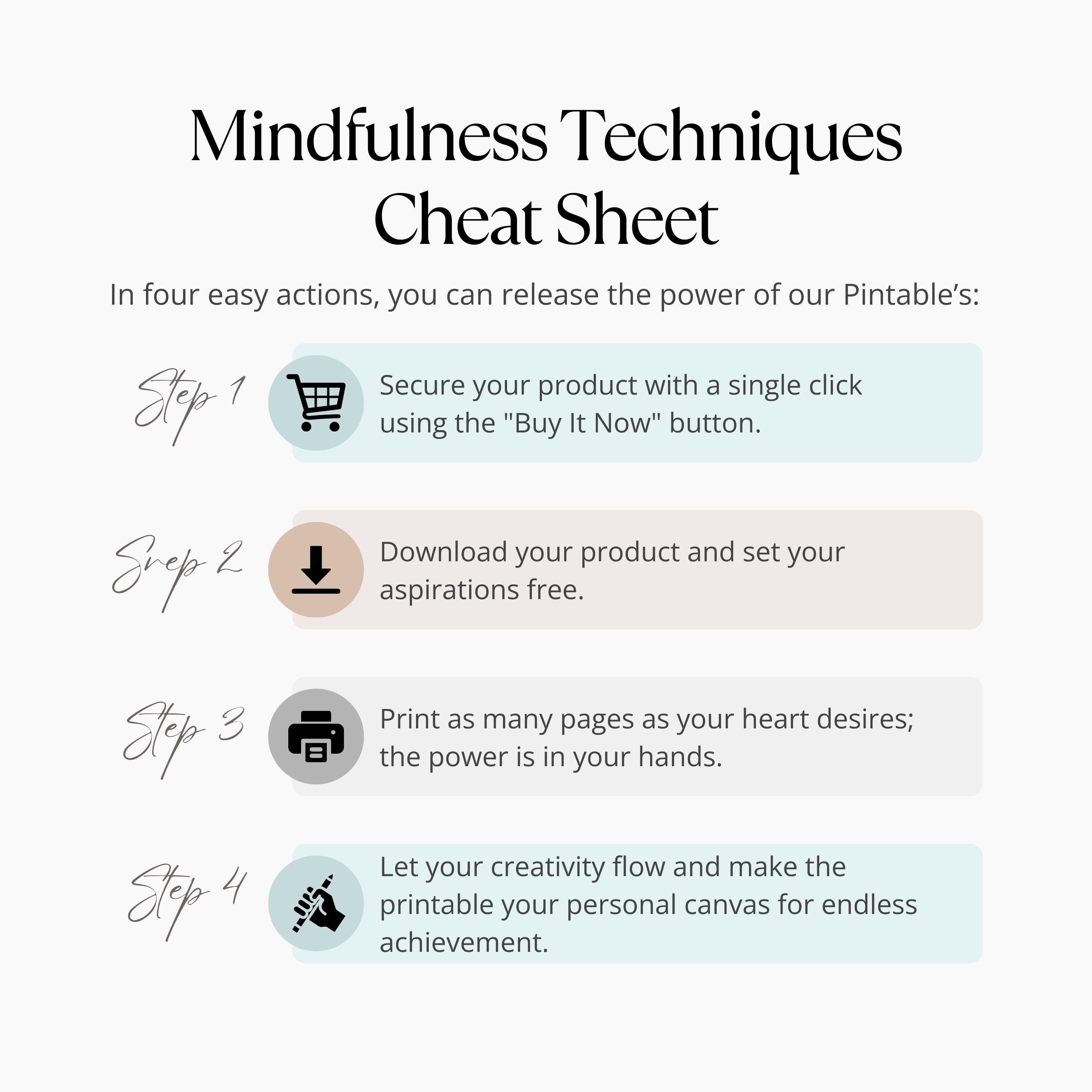 Mindfulness Techniques Cheat Sheet, Meditation and Stress Relief Printable, Daily Calm Self Care ...