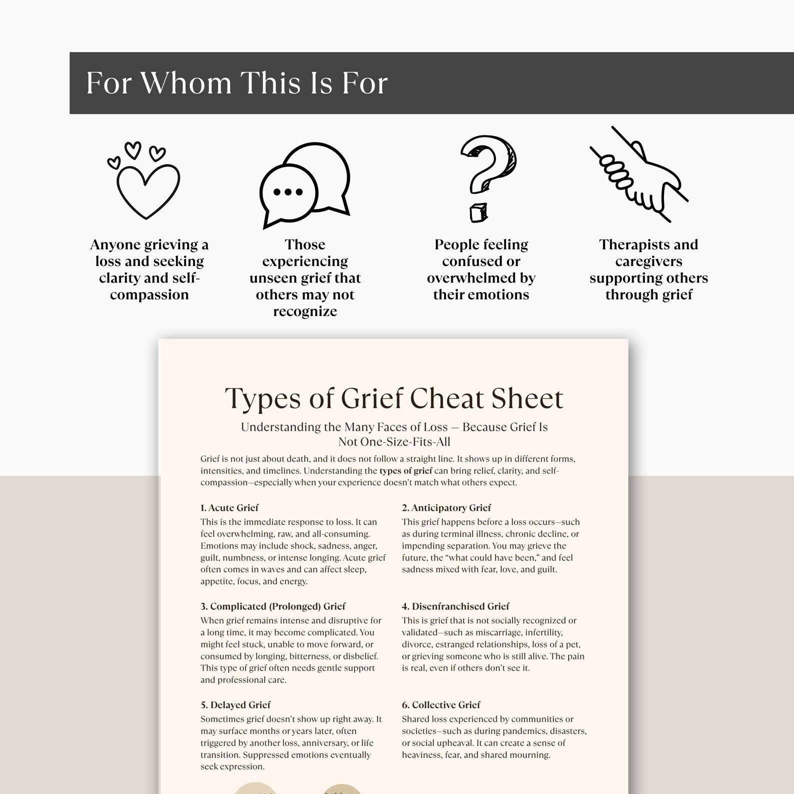 Types of Grief Cheat Sheet, Understanding Loss, Mental Health Printable - Etsy