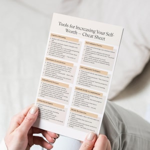 Hands-on view of Tools for Increasing Your Self-Worth worksheet, perfect for journaling or therapy use — minimal printable PDF aesthetic.
