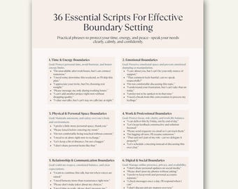 Boundary Setting Scripts Printable, Self Care Communication Cheat Sheet, Therapy Worksheet
