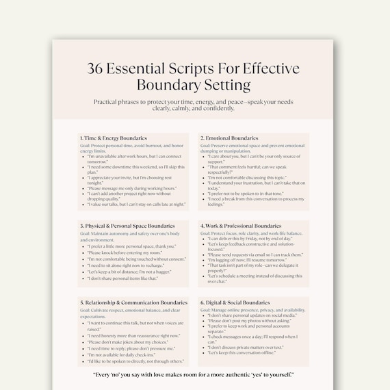Boundary Setting Scripts Printable, Self Care Communication Cheat Sheet, Therapy Worksheet