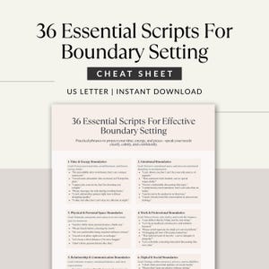 Minimal beige mock-up of Boundary Setting Scripts Printable with elegant typography and cheat sheet label — instant download therapy resource.