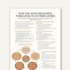 ADHD Focus Cheat Sheet, Stop Task Switching, Productivity Guide, Overcome Distraction, Printable PDF