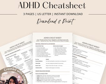 ADHD Cheat Sheet Printable, Focus and Productivity Hacks Instant Download, ADHD Strategies PDF