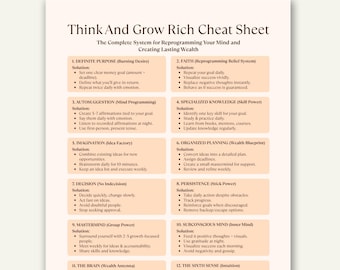Think and Grow Rich Cheat Sheet, Money Mindset Printable, Success Worksheet