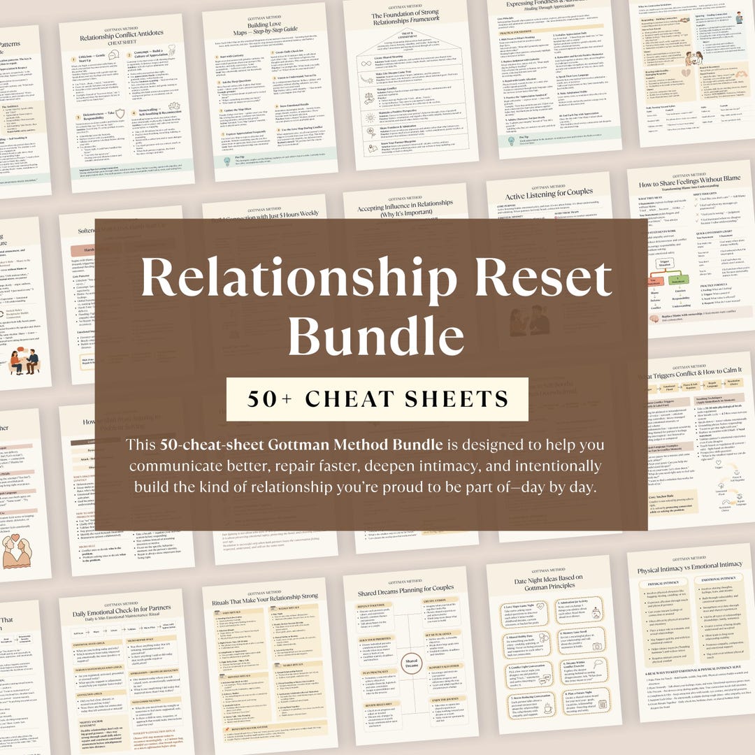 Relationship Reset Bundle, Gottman Method Couples Therapy Cheat Sheets ...