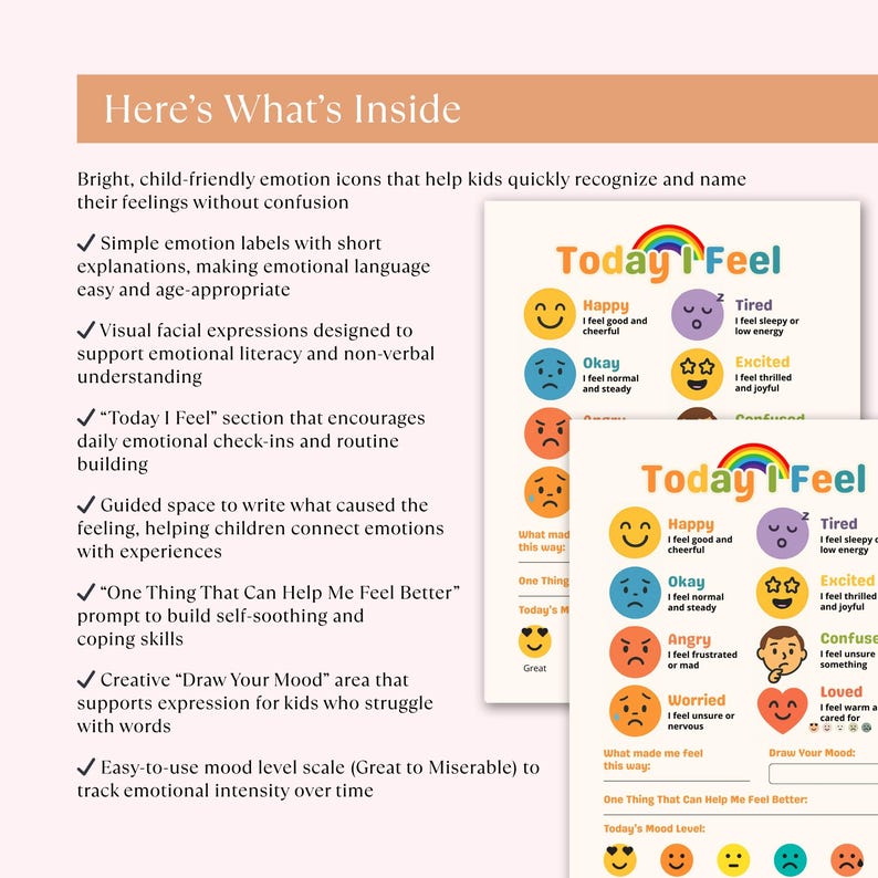 Mood Tracker for Kids, Feelings Chart Printable for Emotional Learning ...