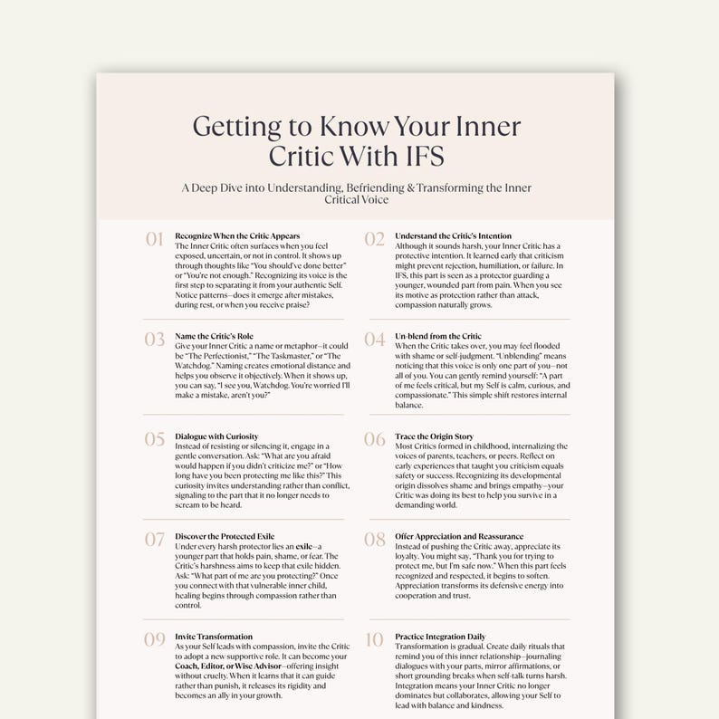 IFS Therapy Inner Critic Cheat Sheet: Self-compassion Printable (PDF ...