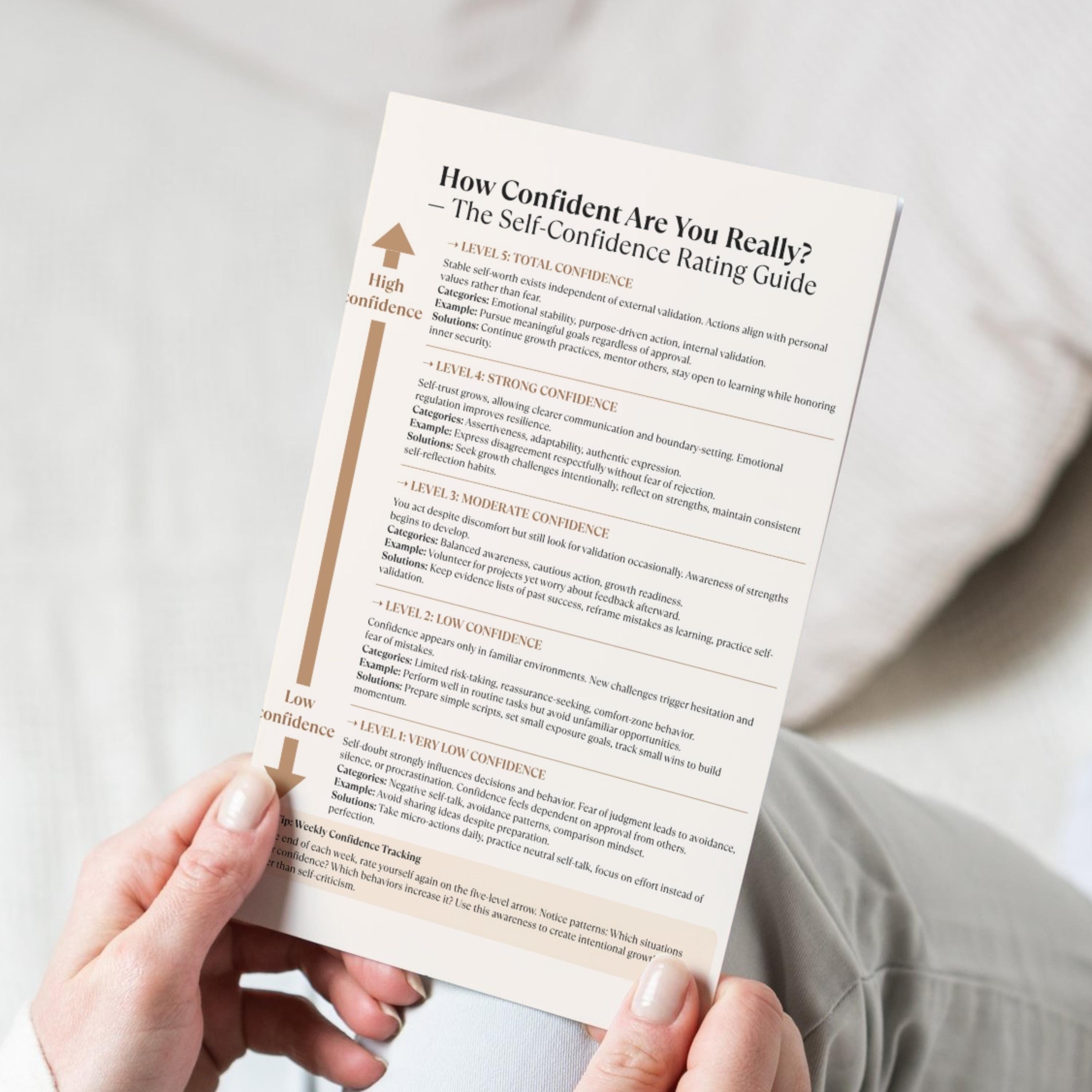 Self Confidence Rating Guide Cheat Sheet Printable, Confidence ...