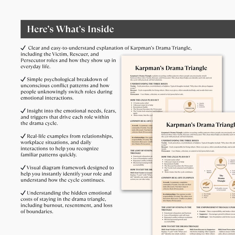 Drama Triangle Worksheet.pdf Karpman Drama Triangle Cheat Sheet Printable, Relationship Conflict ...