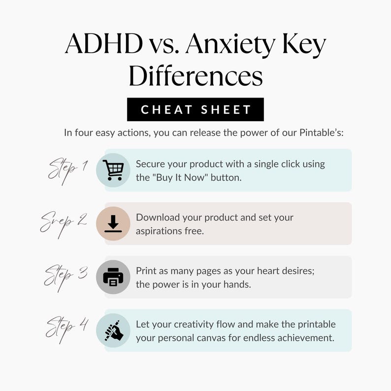 ADHD Vs Anxiety Cheat Sheet, How to Tell the Difference, Mental Health ...