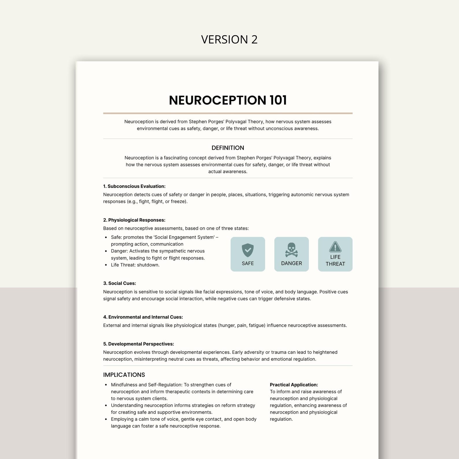 Neuroception 101 Cheat Sheet, Polyvagal Theory and Nervous System ...