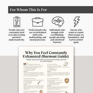 Cheatsheet voor burn-outherstel, waarom je je uitgeput voelt, afdrukbare geestelijke gezondheid, gids voor zelfzorg afbeelding 4