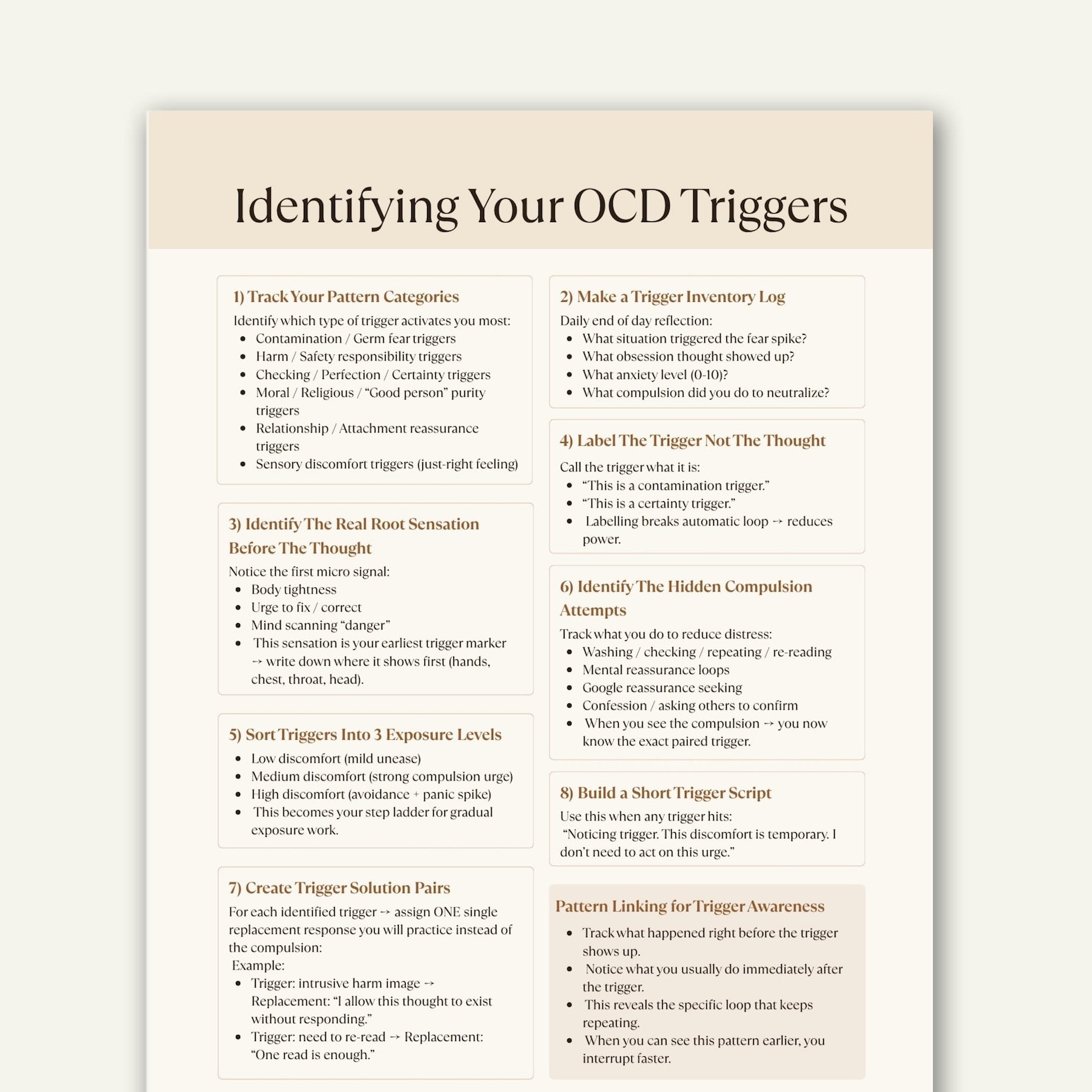 OCD Trigger Identification Cheat Sheet, Intrusive Thoughts and Anxiety ...