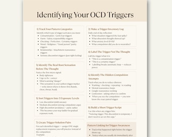 OCD-Triggeridentifikations-Spickzettel, aufdringliche Gedanken und Angstverfolgungsarbeitsblatt zum Ausdrucken