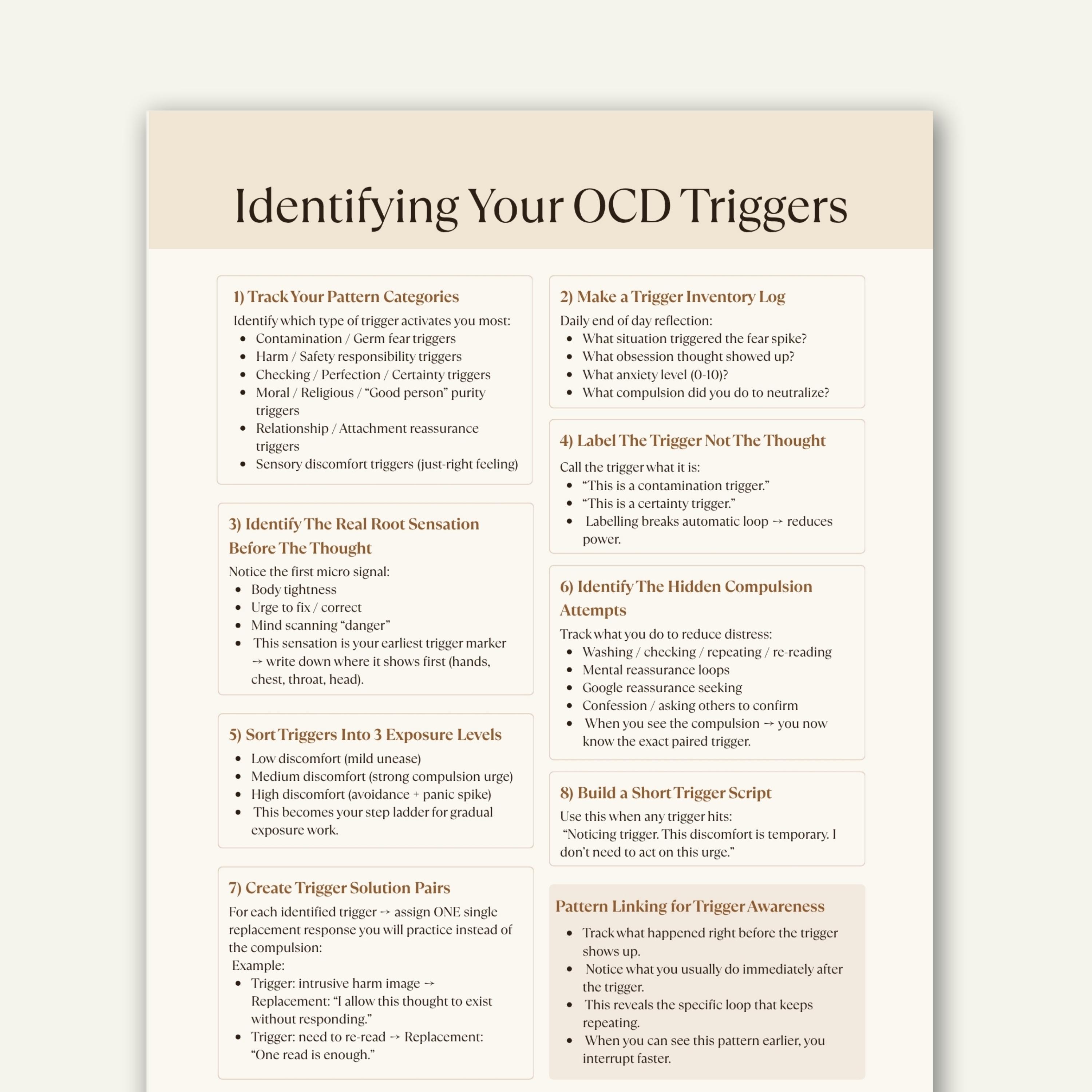 OCD Trigger Identification Cheat Sheet, Intrusive Thoughts and Anxiety ...