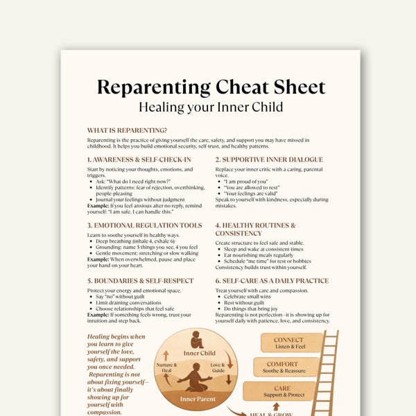 Reparenting Cheat Sheet Printable, Heal Inner Child, Trauma Healing Worksheet PDF