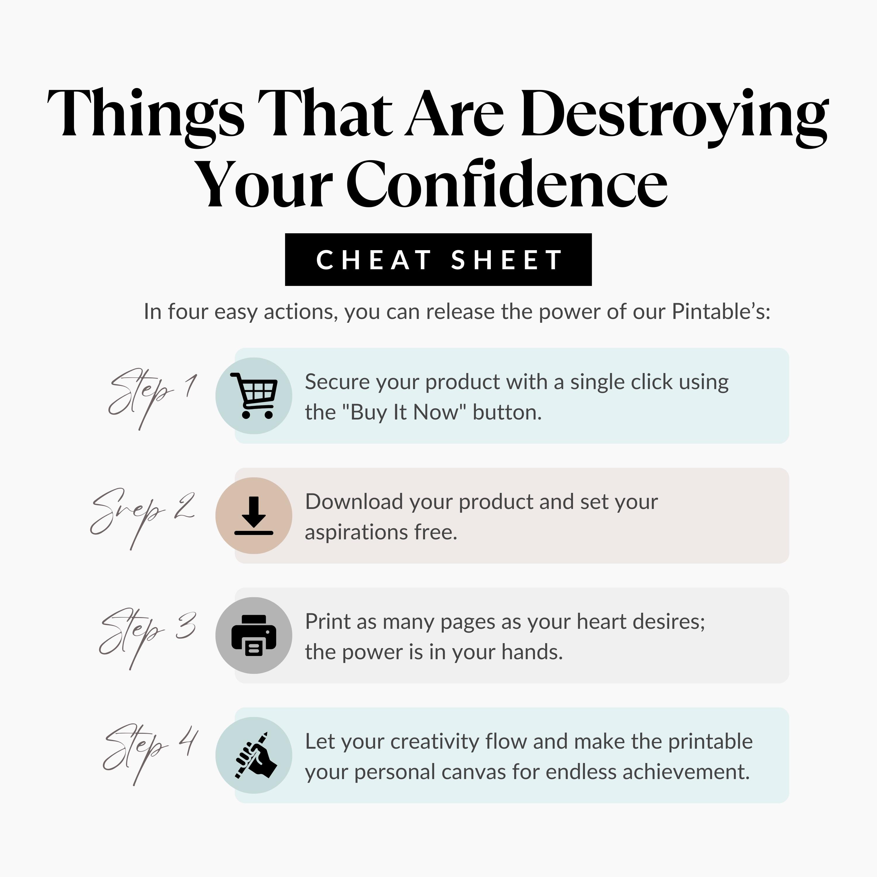 Self Doubt Worksheet.pdf Confidence Building Cheat Sheet, Stop Self Doubt, Self Esteem Worksheet ...